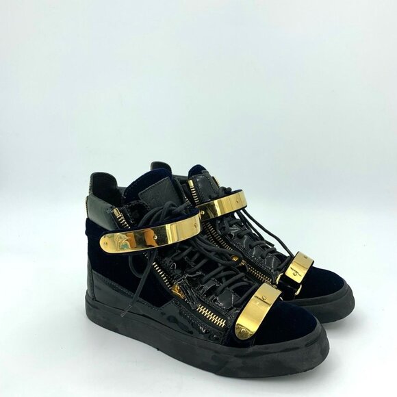 Giuseppe Zanotti Womens Black & Gold Three-Zip High Top Sneakers Size 36.5 Made - Picture 2 of 7